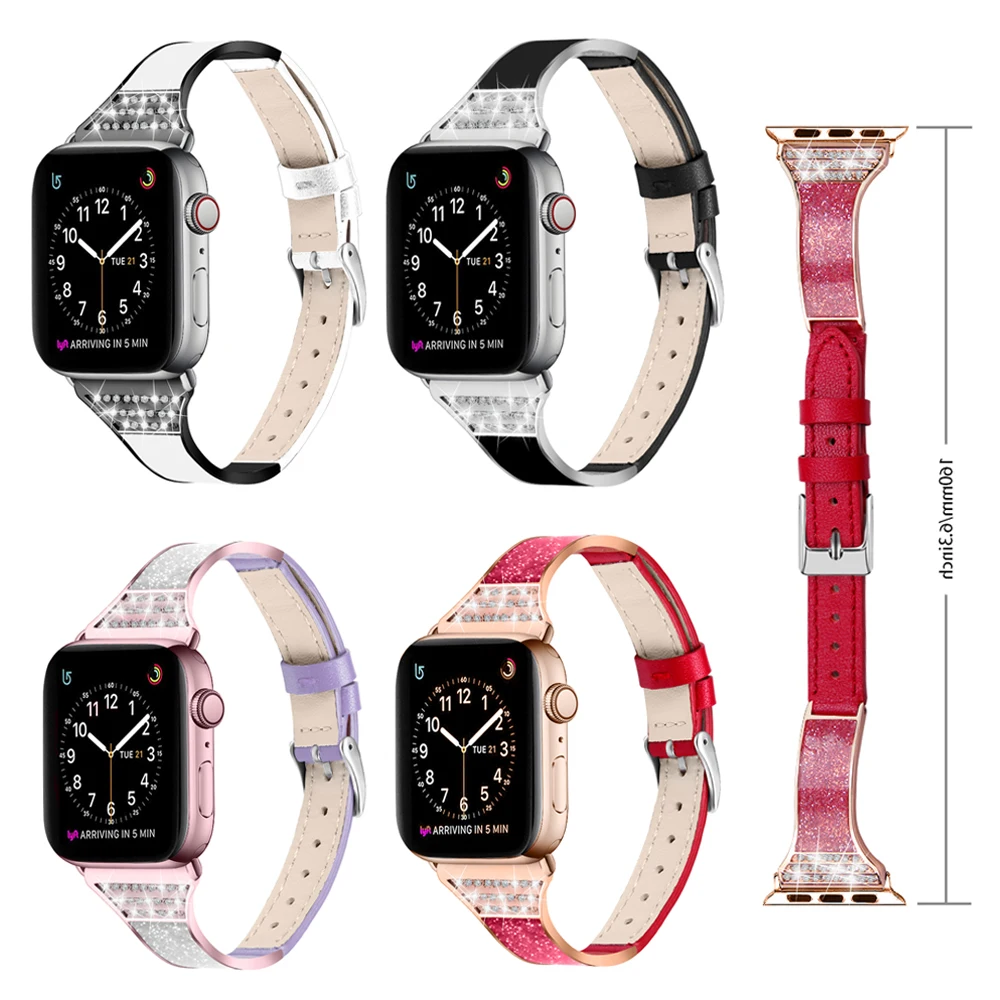

Diamond leather strap For apple watch band 38mm 42mm iwatch 6 5 4 Water drop ceramic band for apple watch 5 band 44mm 40mm 3 2 1