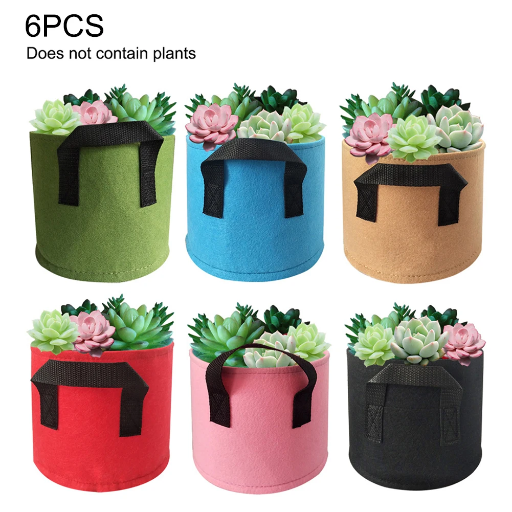 

6 Pcs 2mm Garden Planting Grow Bag Strawberry Root Breathable Vegetable Round Reusable Pot Planter Bag with Aeration Fabric Pots