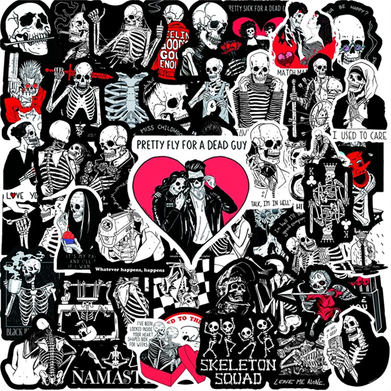 

10/30/50 Pcs Red and Black Skull Love Inspirational Graffiti Sticker Luggage Notebook Helmet PVC Waterproof Water Cup Sticker