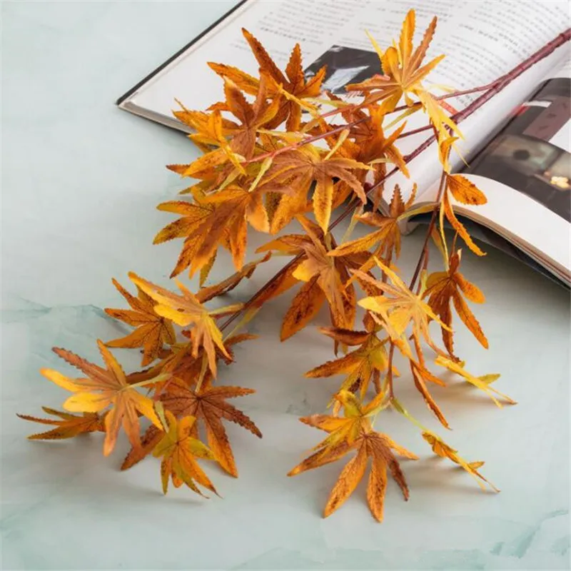 Одна шелковая Осенняя цветная серия стебли кленовых листьев имитация осенних