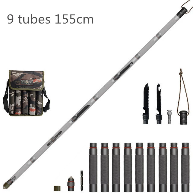 9 tubes 155cm Тактическая ручка для защиты на открытом воздухе, альпеншток, многофункциональные трости для ходьбы, складные треккинговые палки, оборудование для походов - Цвет: 9 tubes 155cm