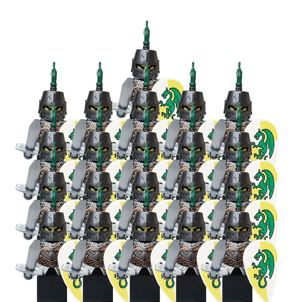 

21pcs Middle Ages Roman Warrior Crusader Brick Castle Knights Action Figure Green Dragon Building Block Knight Figure