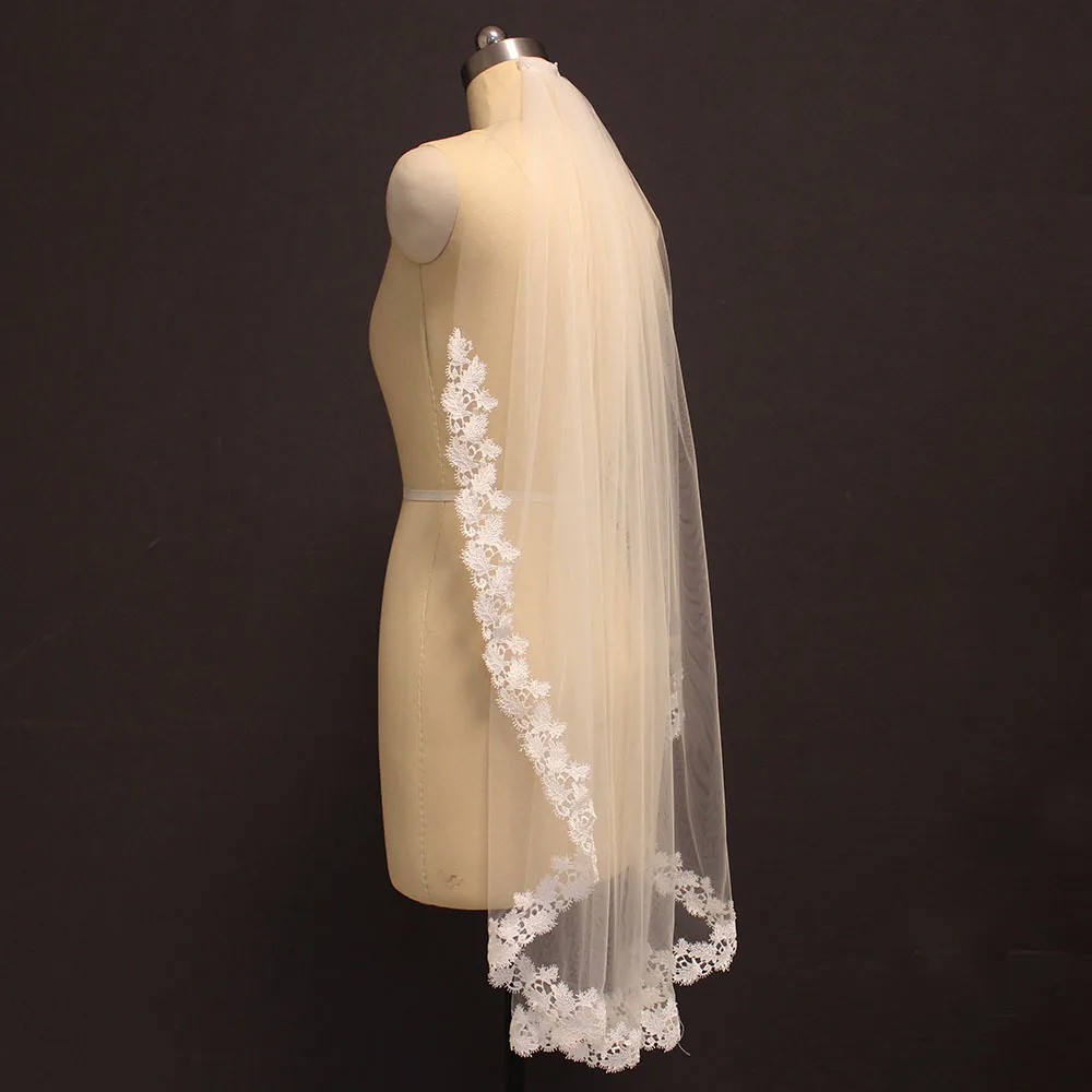 

Короткая кружевная свадебная фата, элегантная Однослойная, с гребнем, цвета слоновой кости, свадебные аксессуары