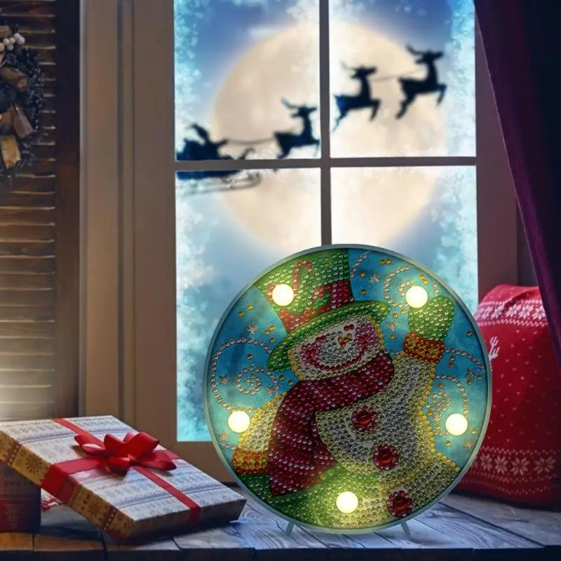 Xmas DIY особой формы алмазов картина светодиодный ночной Светильник Снеговик светильник вышивка стол ночь рождественские украшения для дома