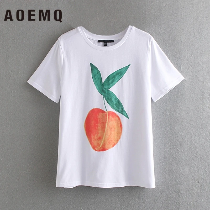 AOEMQ футболки с круглым вырезом и коротким рукавом принтом фруктового персика