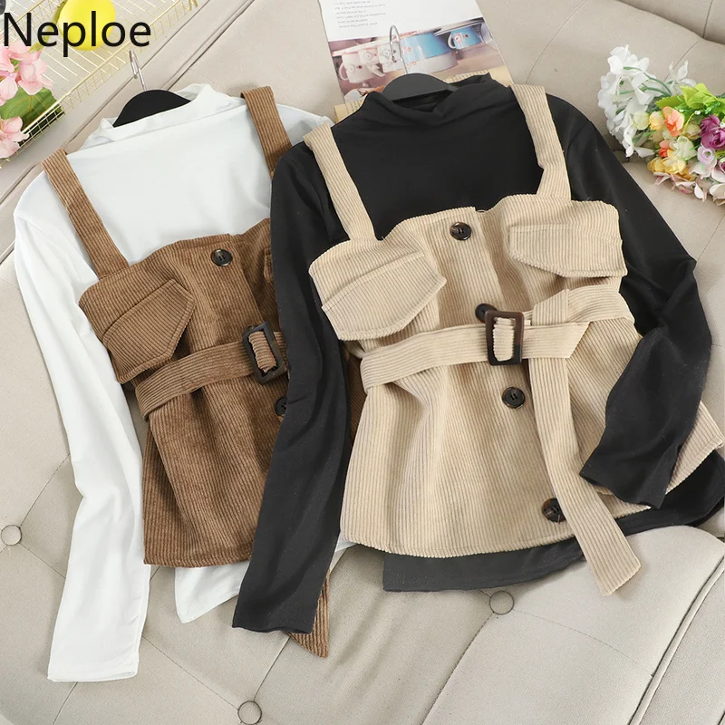 Neploe Мода 2 шт. для женщин комплект Водолазка однотонная Нижняя футболка + тонкий