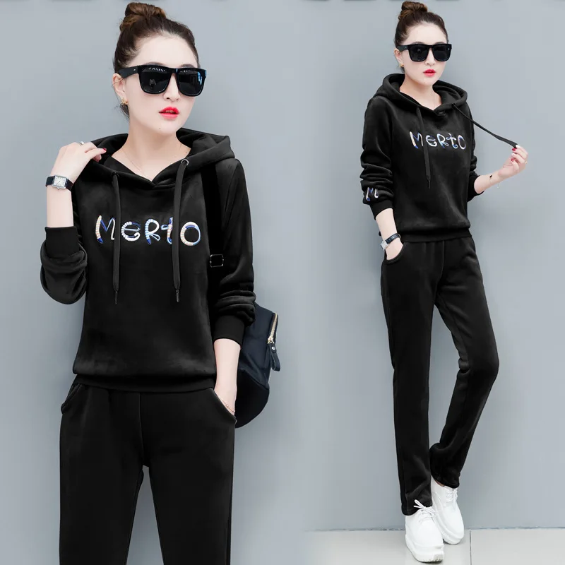 Осенний Бархатный спортивный костюм Для женщин комплект из 2 частей утепленные