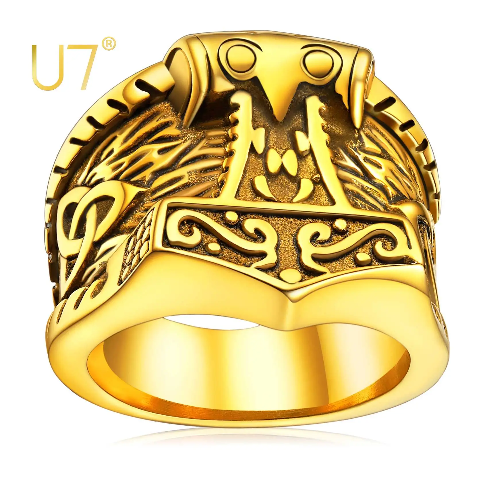 

U7 Thor's Hammer Ring Singet Ring Viking Nordic Jewellery Stainless Steel Protective Ring Punk Accessories Talisman Gift