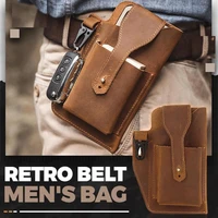 retro belt waist mens bag sports running outdoor sports cell phone leather waist bag for 2 phone men multi function key pen be