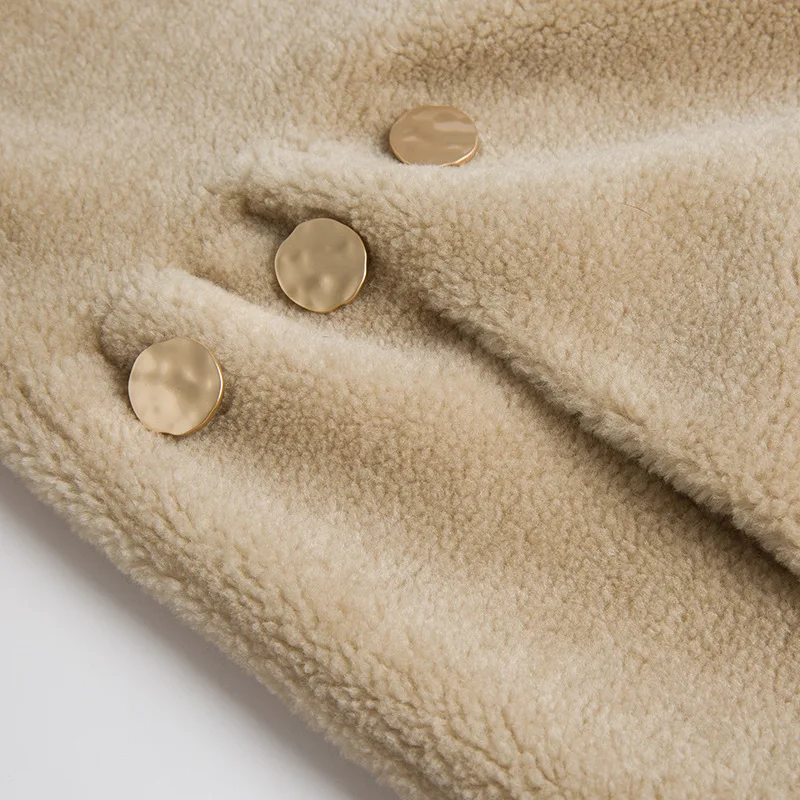 Natural Real Sheep Fur Coat Winter Women Mink Fur Collar Outerwear Long Wool Overcoats Camel Office Lady Warm Female Jackets