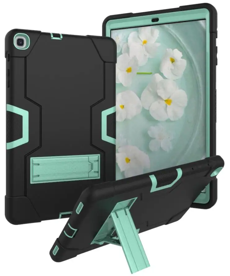 black mint green Чехол для Samsung Galaxy Tab A 10,1 SM-T510 T515, детский безопасный сверхмощный силиконовый Жесткий противоударный Броня Гибридный чехол-подставка+ ручка - Цвет: black mint green