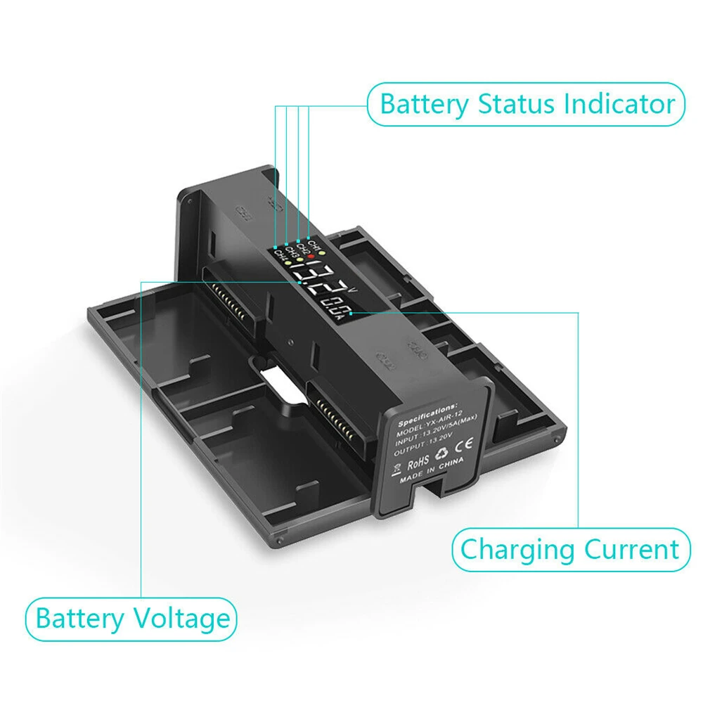 

For DJI Air 2S/Mavic Air 2 Battery Charger 4 In1 Smart LED Digital Display Charging Hub