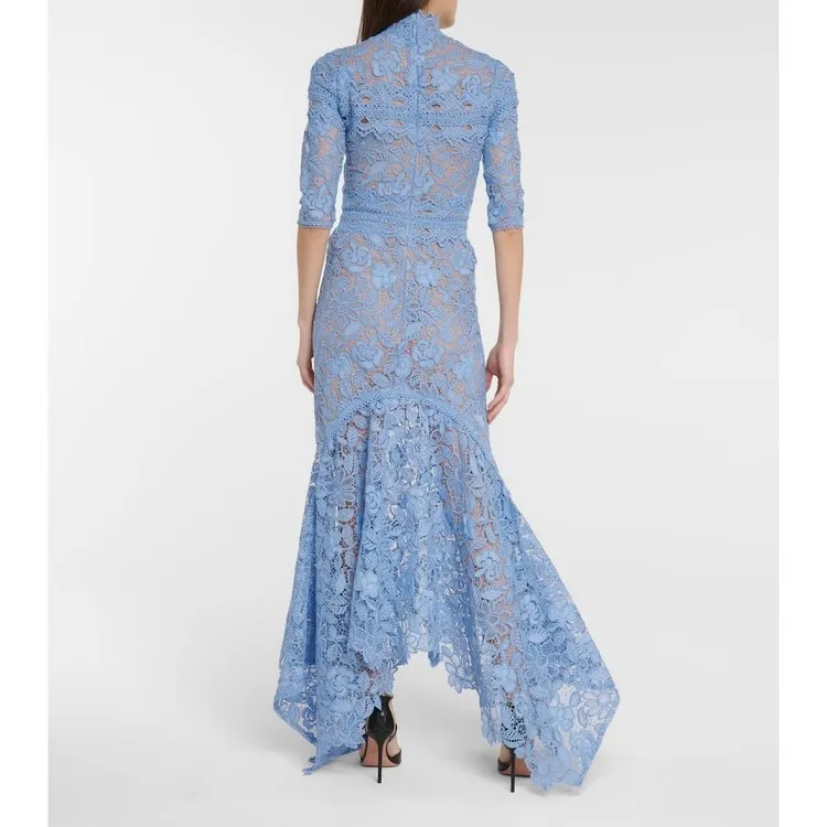 

Fashion Temperament Lace Dress High-Street Chic Elegant Stand Collar Irregular Dress Goddess Slimming Simple Texture Dress Women