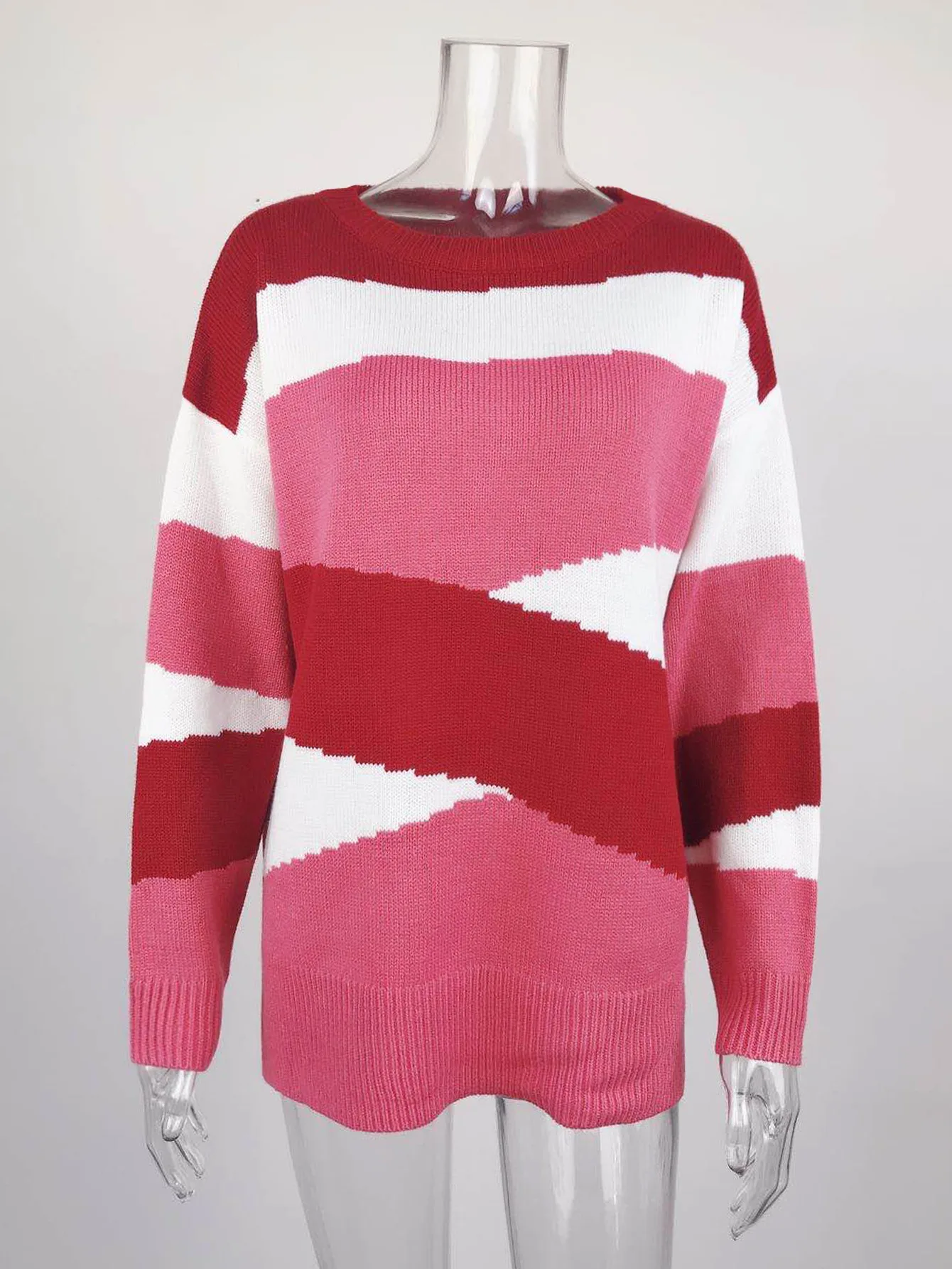 

Women Sweater Autumn Winter Irregular Striped Pullovers Casual Spring 2021 O-neck Female Knitted Jumpers Loose Fall Sweaters