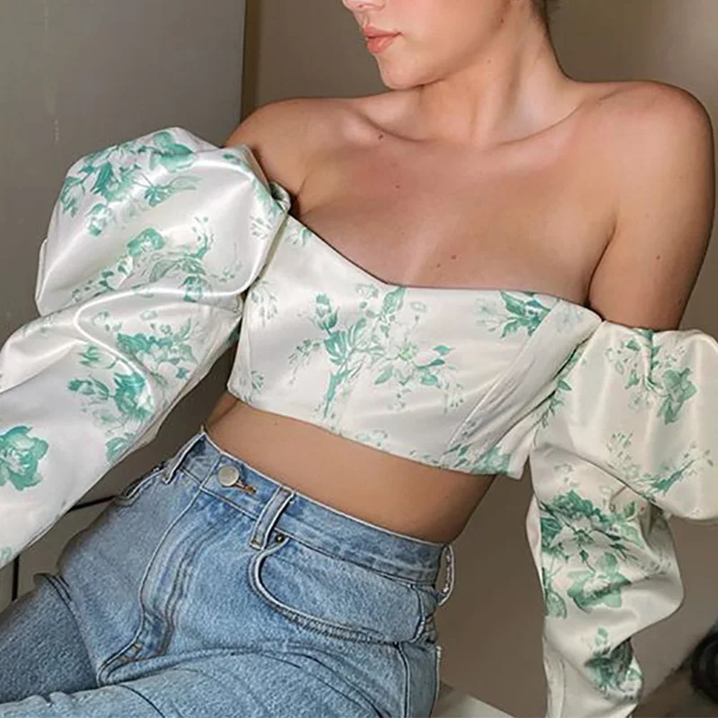 

2021 Новый Для женщин вечерние топ с короткими рукавами, шифоновая блузка с короткими рукавами и открытыми плечами и Цветочный принт Топ женс...