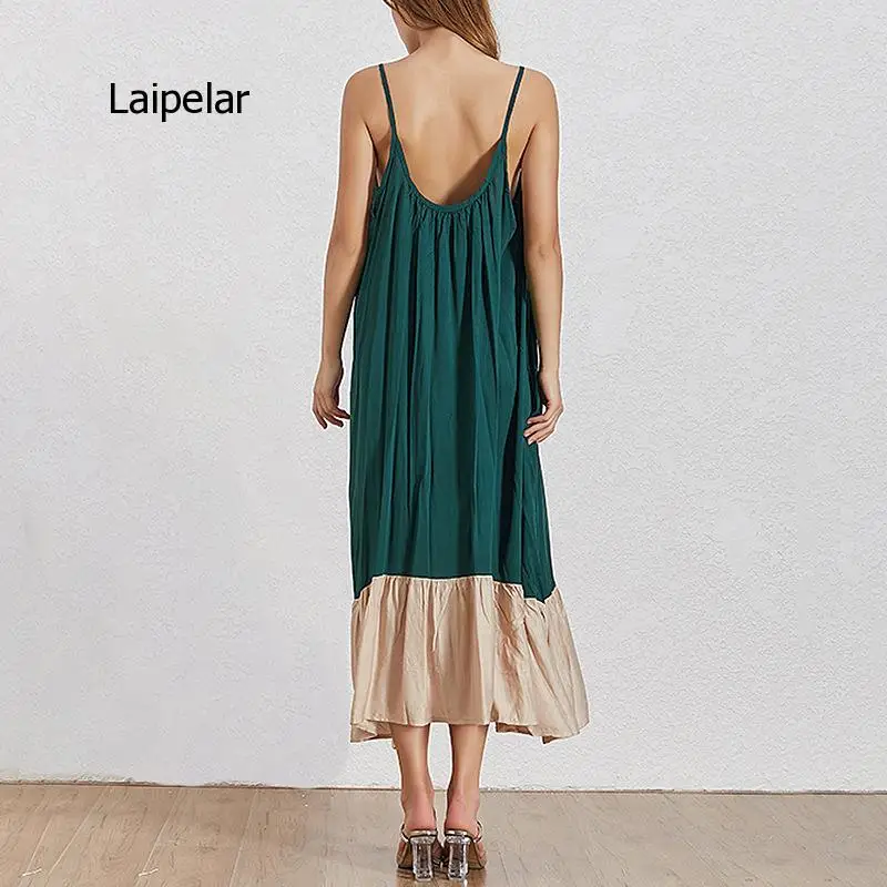 Женское свободное шифоновое платье длинное и удобное на бретельках с