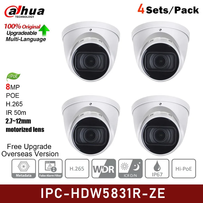 

Оригинальная Встроенная IP-камера Dahua IPC-HDW5831R-ZE 8 Мп POE H.265 IP67 IR 50m, IPC-HDW5831R-ZE 4 шт./лот, сетевая камера с логотипом