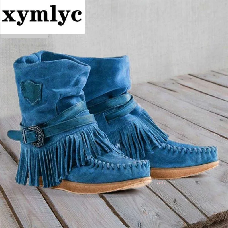 2020 Осенне-зимние женские ботильоны из искусственной замши на квадратном каблуке