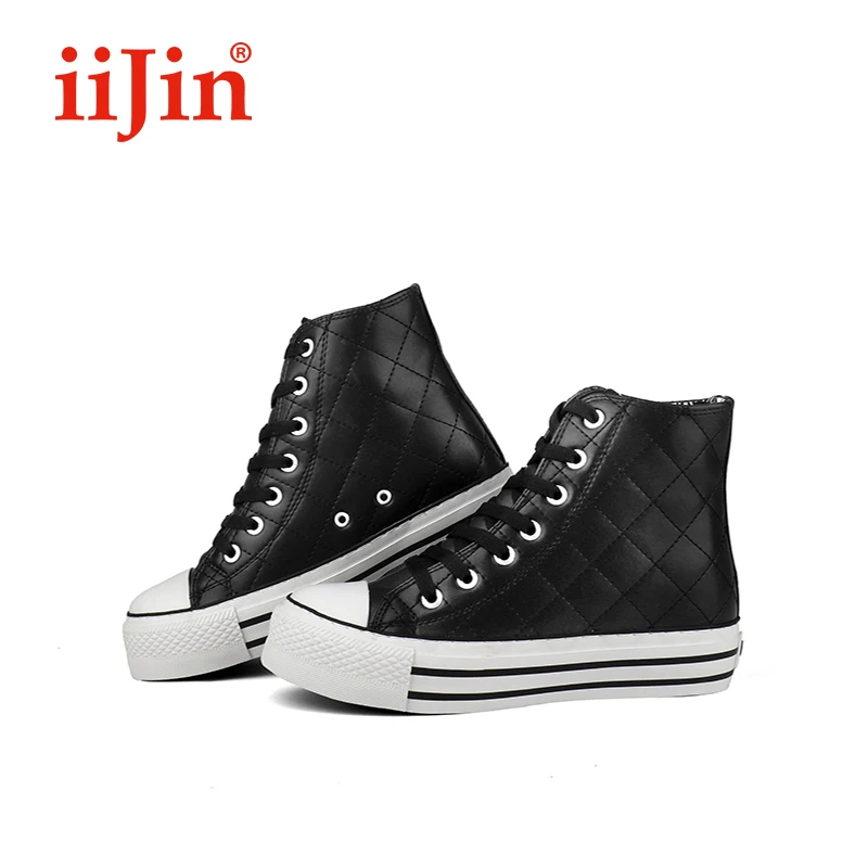 comprar Iijin Oficial Primavera Outono Preto Estilo Simples Alta Superior Interno Aumentado Lazer Versátil Moda Plataforma Sapatos Femininos Apartamentos