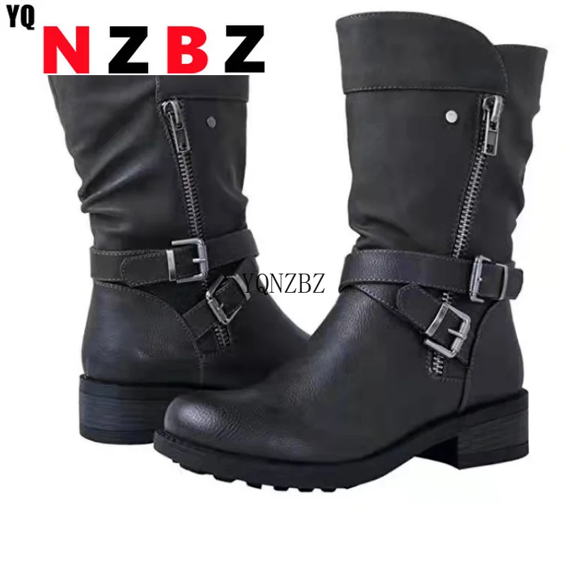 

Western Motorcycle Boots Women's Autumn Boots Female Gothic Buckle Combat Boots Rivet Low-Top Shoes Combat Boots for Women