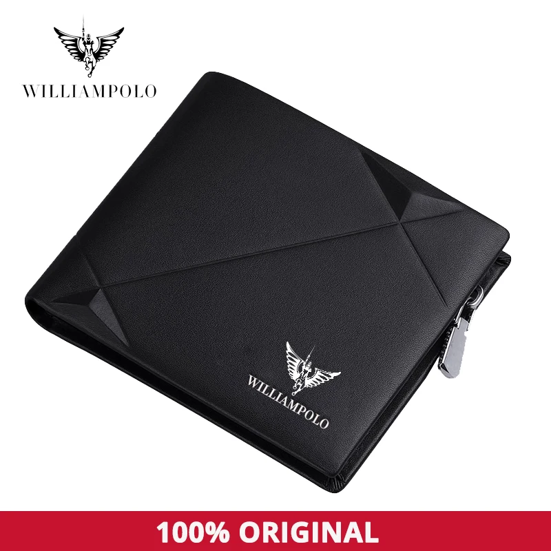 WILLIAMPOLO Men's Slim Wallet Genuine Leather Mini Purse Casual Design Bifold Wallet Brand Short Slim Wallet