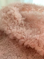 1 yard pink creased tulle fabric frilled lace 3d pleated flowers mesh for coutureclothingwedding prop backdrop