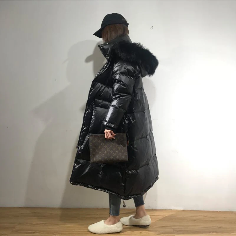 Черный женский пуховик 2020 новинка зимнее теплое пальто длинный меховой воротник
