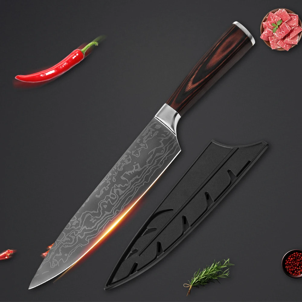 Нож поварской ручной работы из высокоуглеродистой нержавеющей стали 7Cr17Mov 54 56