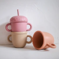 silicone baby feeding straw cup sippy cup cartoon mul ti function snack cup toddler drinking learning water bottle tableware