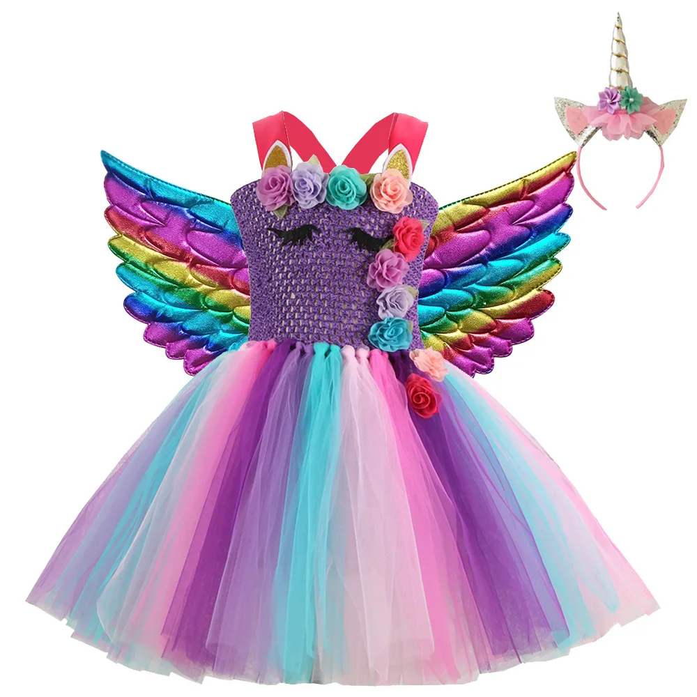 Платье с единорогом для девочек костюм принцессы Пастельными блестками детское
