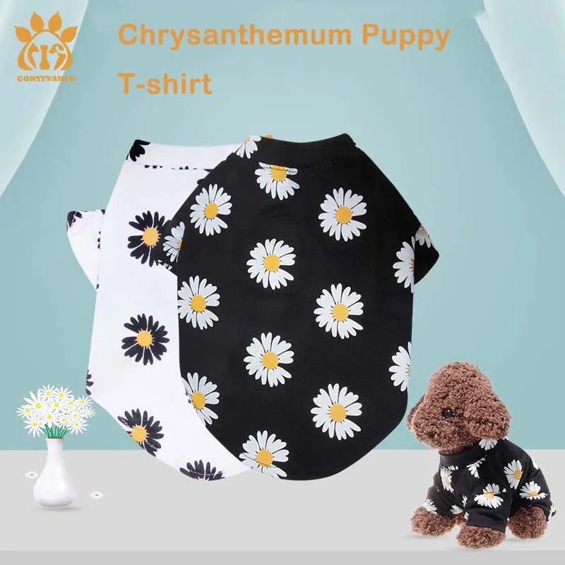 

New Summer Breathable Cartoon Pet Vest Teddy Puppy Dog Clothes Spring And Summer Small Dog Cat Pet Cloth Chrysanthemum Pattern