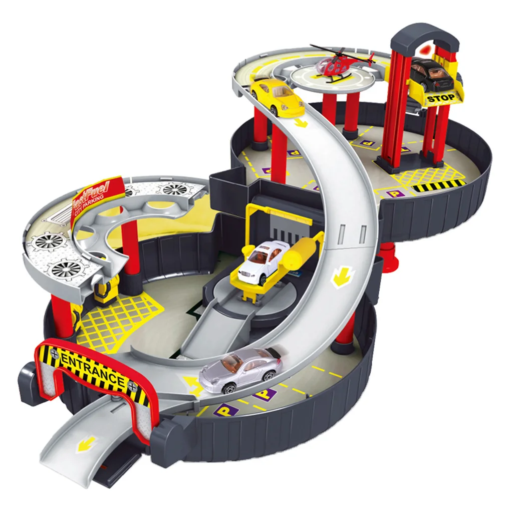 

2-Layer Spiral Roller Rail Track Tyre City Parking Playset Educational Toys
