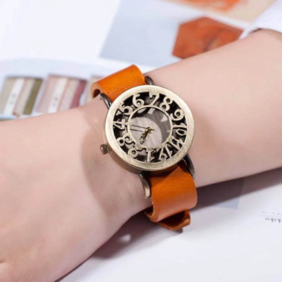 Shsby New Roma Style Vintage Digital Hollow Out Genuine Cow Leather Strap Watches Women Dress Watches Female Quartz Watch