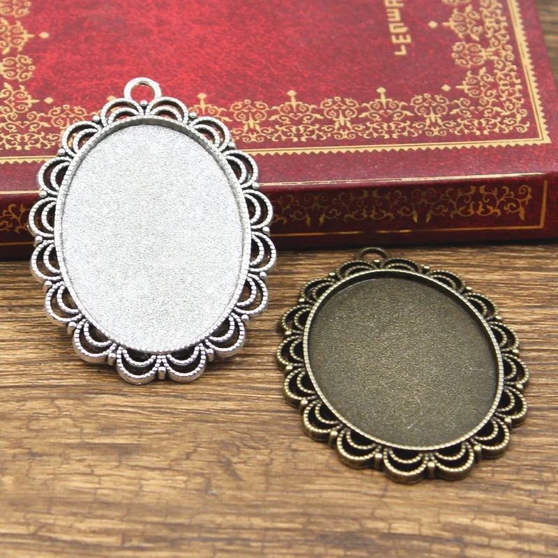 2 шт. античный бронзовый серебристый цвет Овальный цветочный стеклянный кабошон