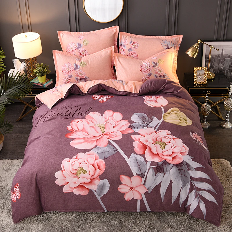 

Big Edition Plant Cashmere 4 pieces Bedding Sets with Flowers Printed Quilt Cover Sheet Pillowcase Double Slides Warm Healthy