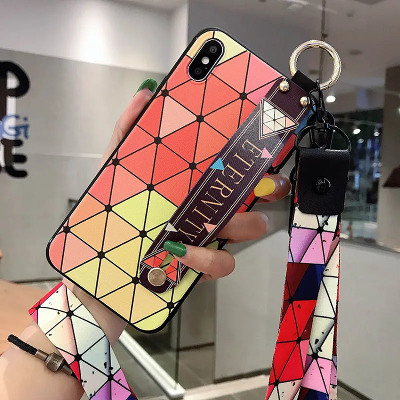 Plaid Pattern Wrist Strap Phone Case For Samsung Galaxy S10E S8 S9 S10 Plus Note 8 9 Soft TPU Cover With Lanyard Neck |