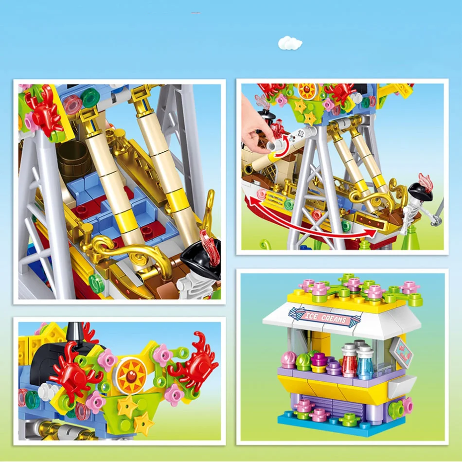 

525pcs Mini Pirate Ship Micro Building Blocks Amusement Park Friend Bricks with 2 figures Educational Toys for Children Gift