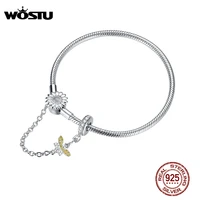 wostu silver bracelet 925 sterling silver busy bee sunflower safety chain women bracelets for women fashion jewelry ctb041