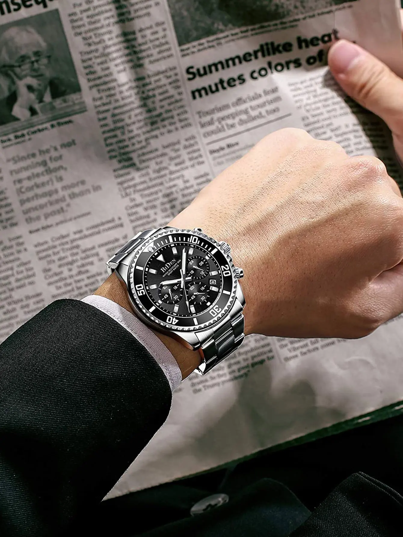 

BIDEN Men's Watch Military Watch Stainless Steel Chronograph Waterproof Luminous Design Watch Watch Elegant Sports Analog Date