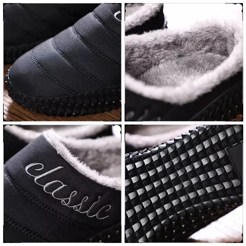 Зимняя мужская обувь уличные Нескользящие мужские тапочки теплые плюшевые