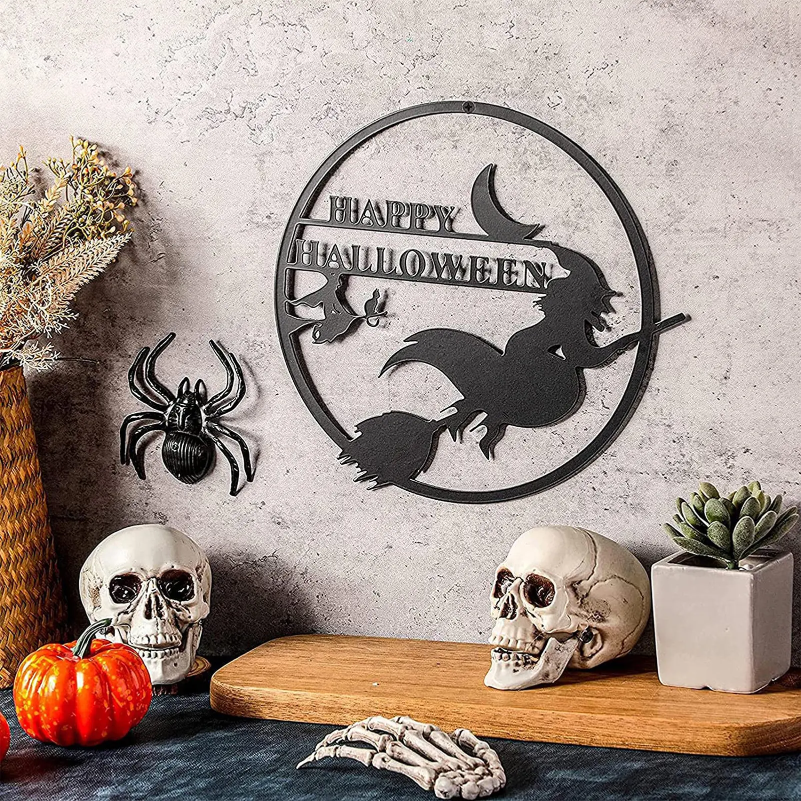 Ведьма на бромпе металлическое искусство Счастливый Хэллоуин настенное