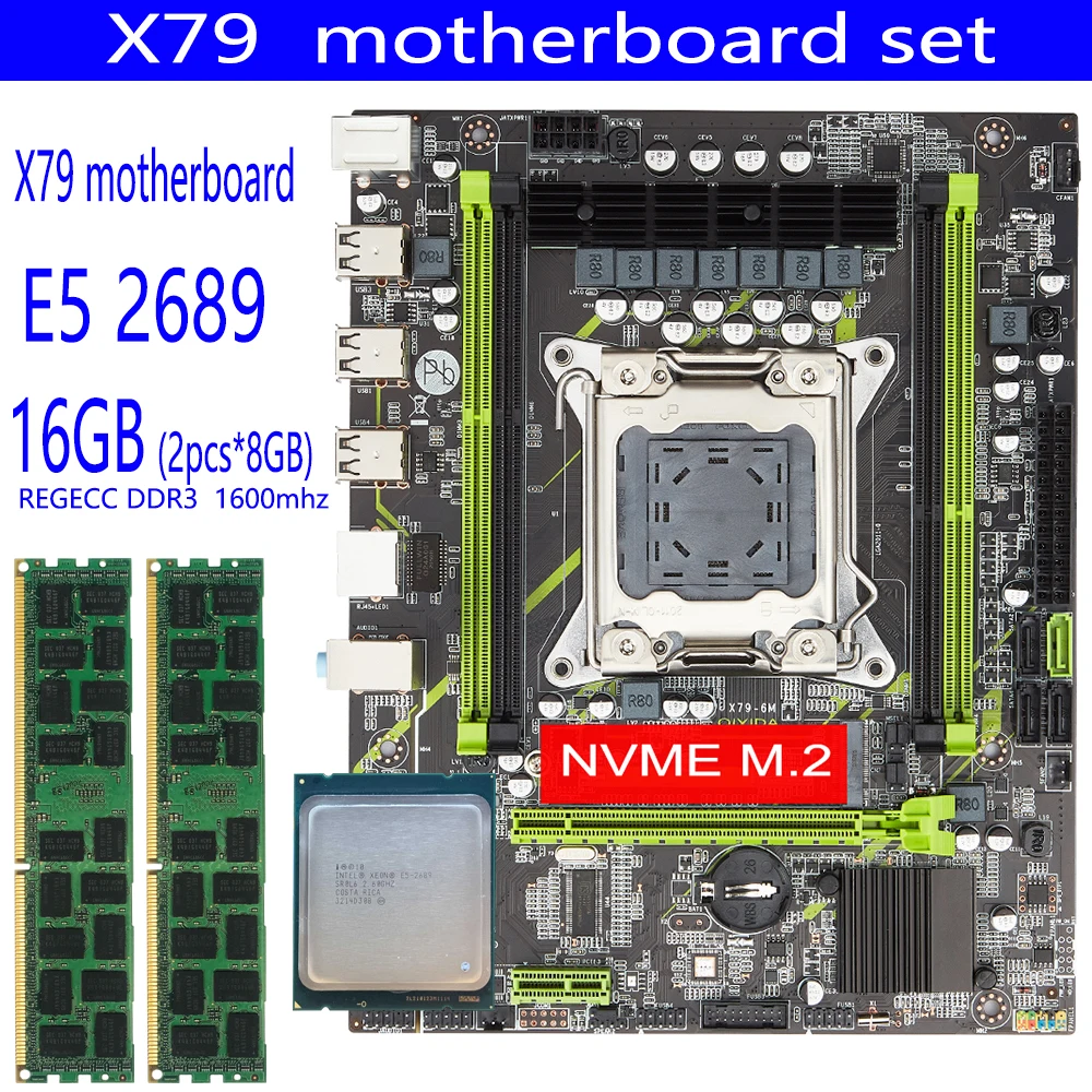 Комплект материнской платы QIYIDA X79 combo с Xeon LGA2011 E5 2689 2 шт. x 8 ГБ = 16 Гб 1600 МГц 12800R DDR3