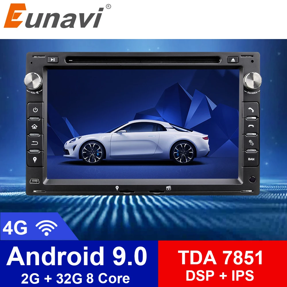 Автомобильный DVD плеер Eunavi 2 Din 7 дюймов Android 9 0 четыре ядра GPS радио для