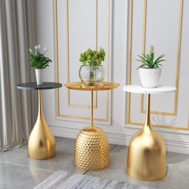Luxury Creative Small Coffee Table Living Room Sofa Round Table Side Table Bedside Marble Corner Table Nano Gold