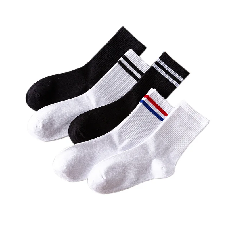 

New Men Socks Solid Color One Size Autumn and Winter Cotton Sock Suitable for Leisure Sports College Style Black White Two-bar
