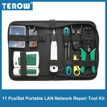 TEROW 11 Pcs/Set Portable LAN Network Repair Tool Kit LAN Tester RJ45 Crimping Pliers, Cable Tester and Plier Crimp Crimper