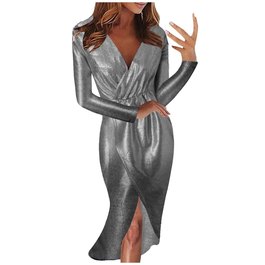 Сексуальное платье с v-образным воротом высокий разрез вечерние Для женщин