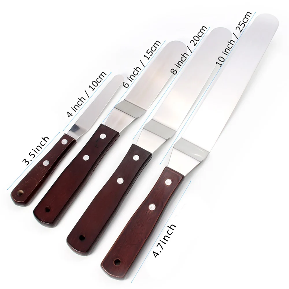 Лопатка для торта из нержавеющей стали с деревянной ручкой набор 4 предметов