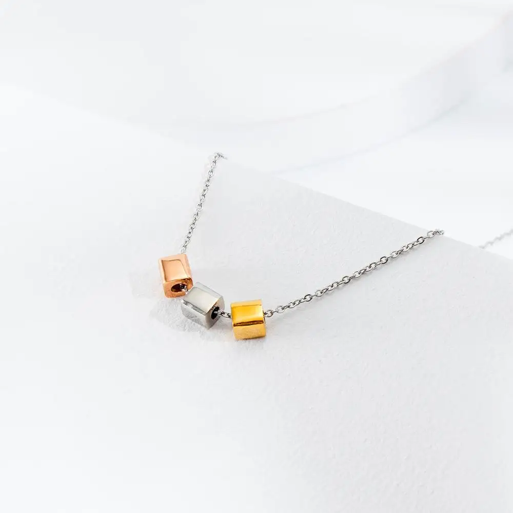 

minimalist stainless steel Cube pendant necklace for women fashion Tricolor jewelry 2020 accesorios mujer valentines day gift