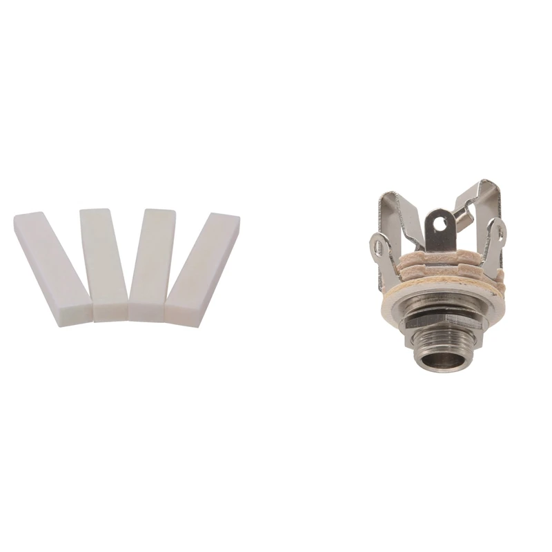 

4Pcs Bone Material DIY Unslotted Nut & 6Pcs Electric Guitar Bass Stereo Jack Dual Channel Jack 6.3Mm